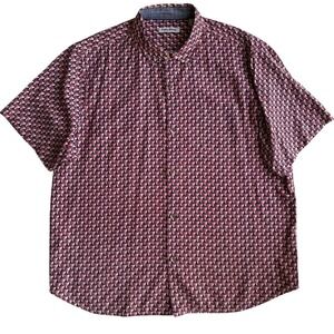 Tommy Bahama Pacific Geo Silk Camp Shirt Java Red Cream Blue Button Up XXL